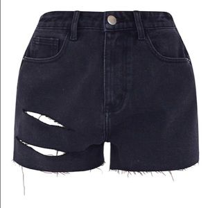 Petite Black Raw Hem Split Thigh Denim Shorts
